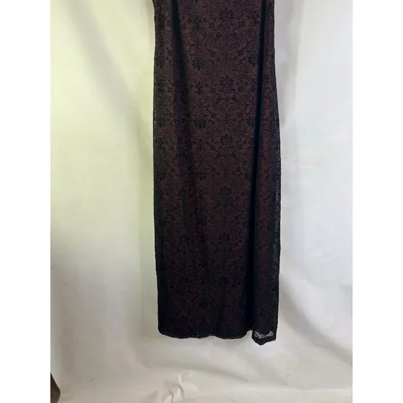 VTG Y2K Sheer Metallic Floral Over Lay Spaghetti Slip Dress Whimsy HOC - Picture 5 of 7